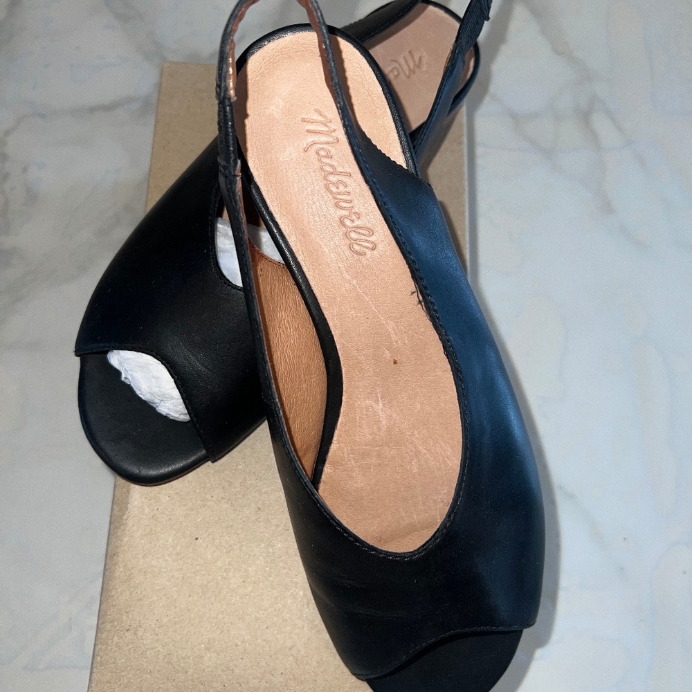 Madewell TAVI peep-toe slingback sandals true black 7.5 L6071